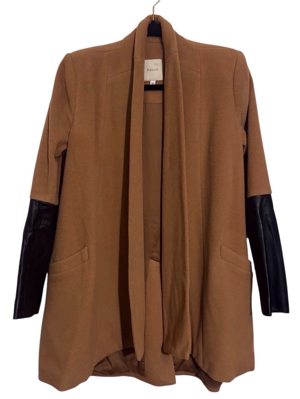 Mason Size 4 Brown Brown Virgin Wool Lambskin Coat Jacket Pockets Open Front